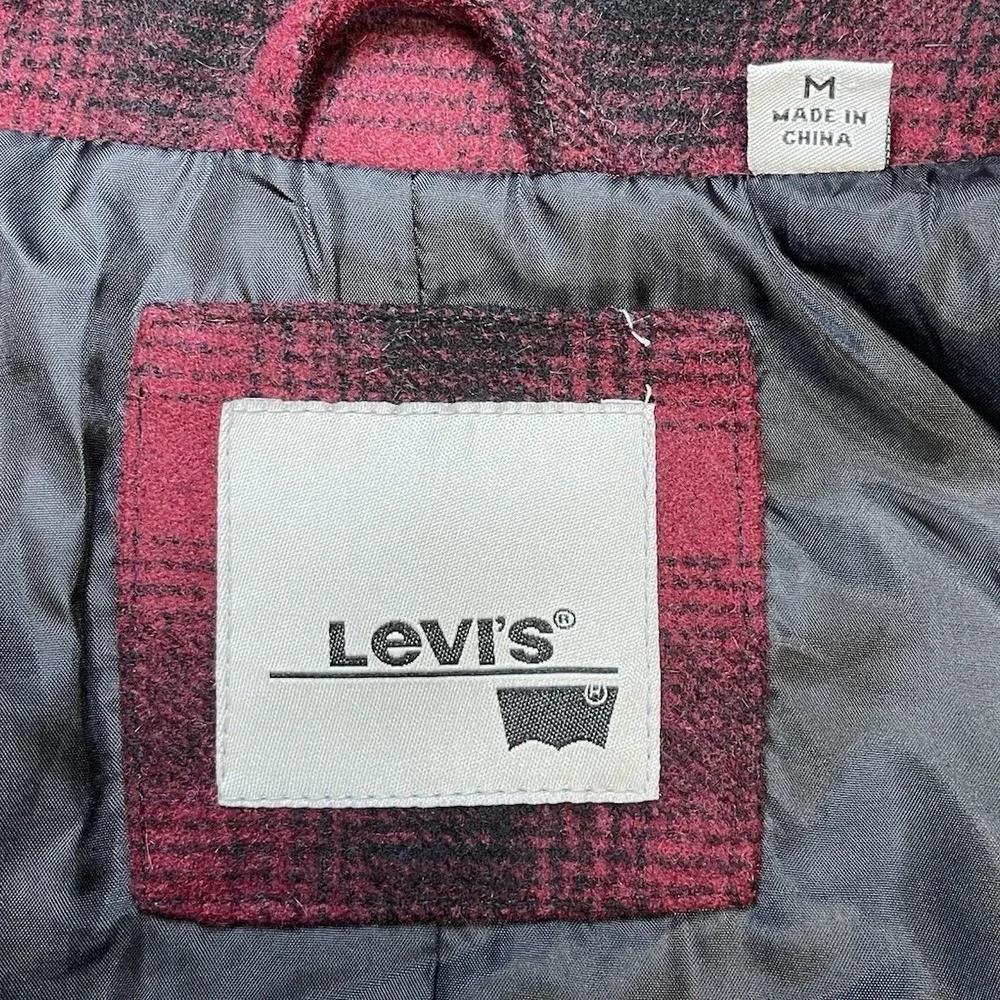 Levis Buffalo Plaid Wool Blend Trucker Jacket Medium cropped workwear grunge red